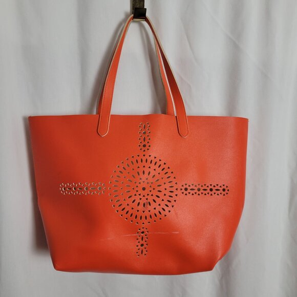 Large Tote Bag Embossed Orange Handled Beach Pool Summer Shopping useful GUC - Picture 1 of 6